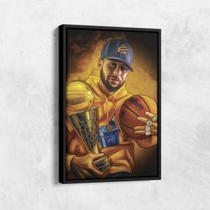Stephen Curry Poster 4 Rings Golden State Warriors NBA Hand Made Poster Canvas Print Kids Wall Art Man Cave Gift Home Decor
