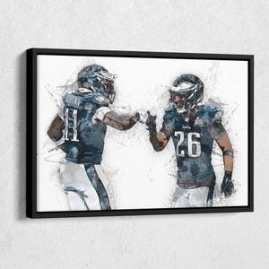 A.J. Brown & Saquon Barkley Canvas Print – Philadelphia Eagles NFL Wall Art, Football Decor for Home, Man Cave, Sports Gift, Framed Poster