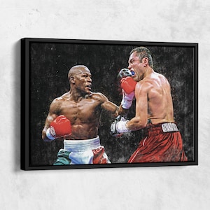 Póster de Floyd Mayweather Jr vs. Oscar De La Hoya, carteles hechos a mano de boxeo, impresión en lienzo, arte de pared, regalo de cueva para hombre, decoración del hogar