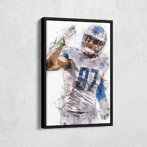 Aidan Hutchinson Canvas Print - Detroit Lions Wall Art, NFL Decor for Home & Man Cave, Football Gift, Framed Poster