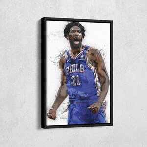 Joel Embiid Canvas Print - Philadelphia 76ers Superstar Wall Art, NBA Decor for Home & Office, Basketball Gift, Framed Poster