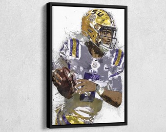 Jayden Daniels Canvas Print - LSU Tigers Wall Art, College Football Decor for Home & Man Cave, Football Gift, Framed Poster
