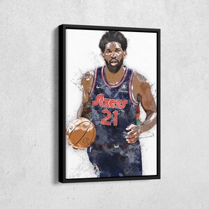 Joel Embiid Canvas Print - Philadelphia 76ers Wall Art, NBA Decor for Home & Man Cave, Basketball Gift, Framed Poster