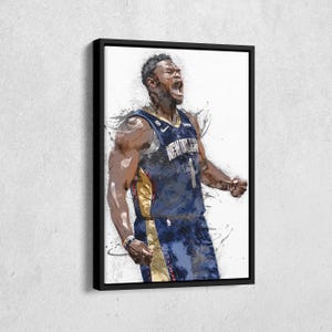 Zion Williamson Canvas Print - New Orleans Pelicans Wall Art, NBA Decor for Home & Man Cave, Basketball Gift, Framed Poster