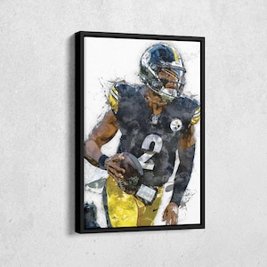 Justin Fields Canvas Print - Pittsburgh Steelers Wall Art, NFL Decor for Home & Man Cave, Football Gift, Framed Poster
