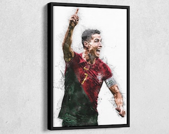 Cristiano Ronaldo Canvas Print - Portugal National Team Wall Art, Soccer Decor for Home & Man Cave, Football Gift, Framed Poster