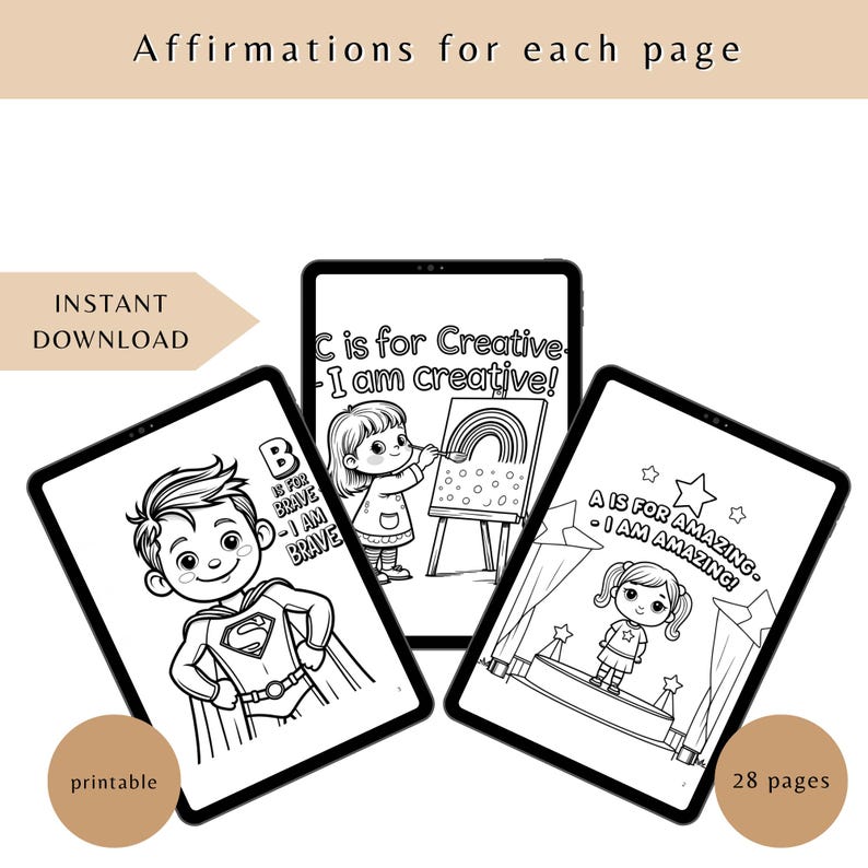 ABC Affirmations Coloring Book for Kids: Positive Mindset Printable ...