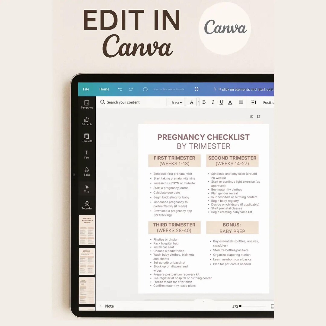 Editable Pregnancy Checklist by Trimester | Printable Maternity Planner ...