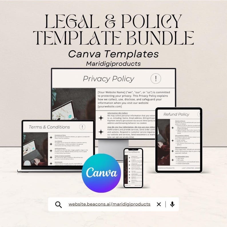Legal Policy Bundle: Canva & PDF Templates for Website Privacy, Terms ...