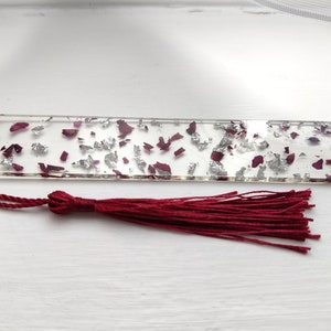 Handmade Resin Bookmark with Dried Rose Petals and Silver Foil