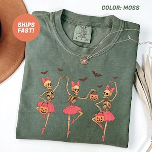 Comfort Colors® Dancing Skeleton Shirt, Halloween Shirt, Pumpkin Shirt, Retro Halloween Shirt, Pumpkin Skeleton Halloween Shirt, Fall Shirt