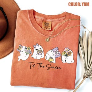 Camiseta de Halloween con colores cómodos, camiseta de Halloween, camiseta retro de fantasmas, camiseta bonita de otoño, camiseta de Halloween para mujer, temporada de calabazas