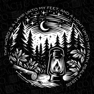 Salmo 119:105 Versículo bíblico SVG + PNG, Descarga digital religiosa, Clipart cristiano, Diseño de campamento de iglesia, Regalo cristiano, Escritura imprimible