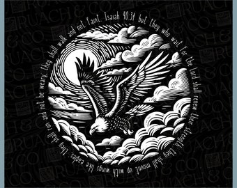 Werset biblijny z Księgi Izajasza 40:31 (SVG + PNG), pobieranie materiałów religijnych, cyfrowa sztuka szkoły chrześcijańskiej, projekt Christian Eagles, prezenty artystyczne dla chrześcijan