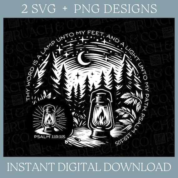 Psalm 119:105 Bible Verse SVG + PNG, Front and Back, Religious Digital Download, Church Camp Tee Design, Christian Gift, Scripture Printable