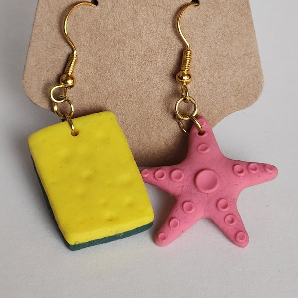 Spongebob & Patrick Dangle Polymer Clay Earings