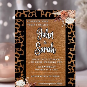 Cow Print, Leather, Rustic, Invitation Set, Wedding Template, cowhide wedding invitation, diy wedding, western wedding invite set