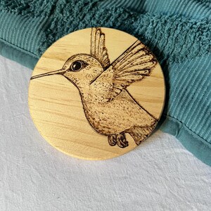 Wood Burned Coaster - Hummingbird