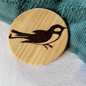 Wood Burned Coaster - Swallow