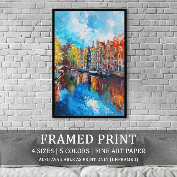 Amsterdam City Framed or Unframed Fine Art Print // Holland Houses & Canal in Autumn // Abstract Netherlands World Travel Poster Home Decor