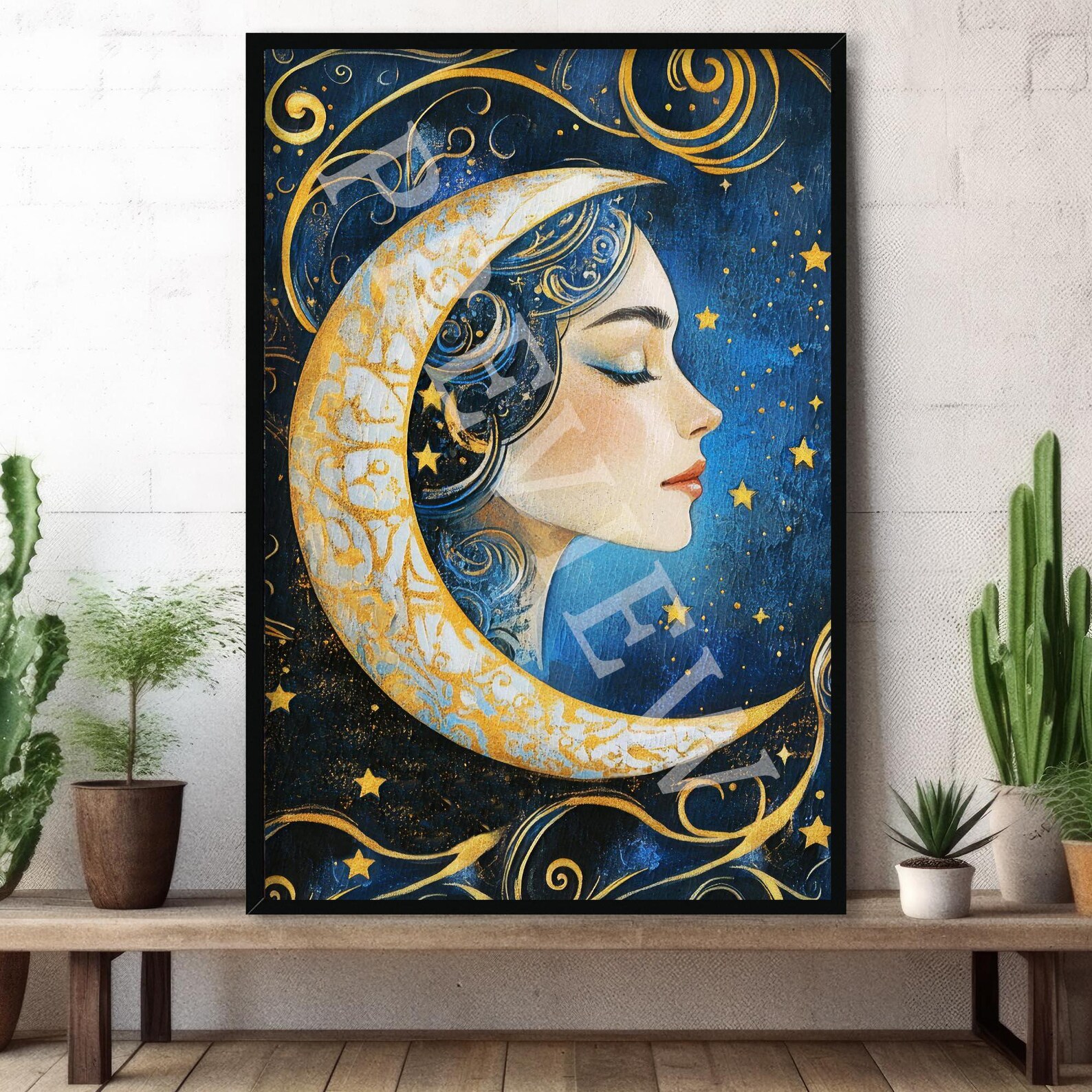 Selene Goddess Wall Art Print | Celestial, Ethereal Woman With Moon ...
