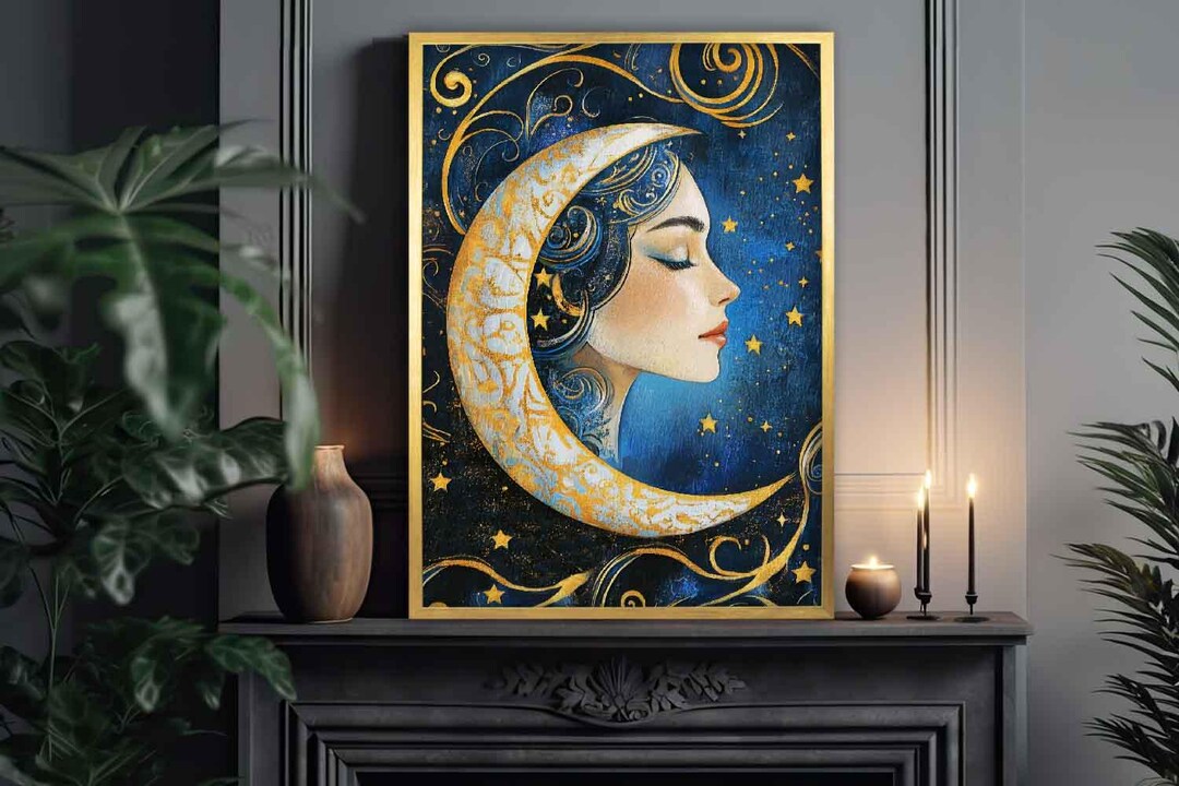Selene Goddess Wall Art Print | Celestial, Ethereal Woman With Moon ...