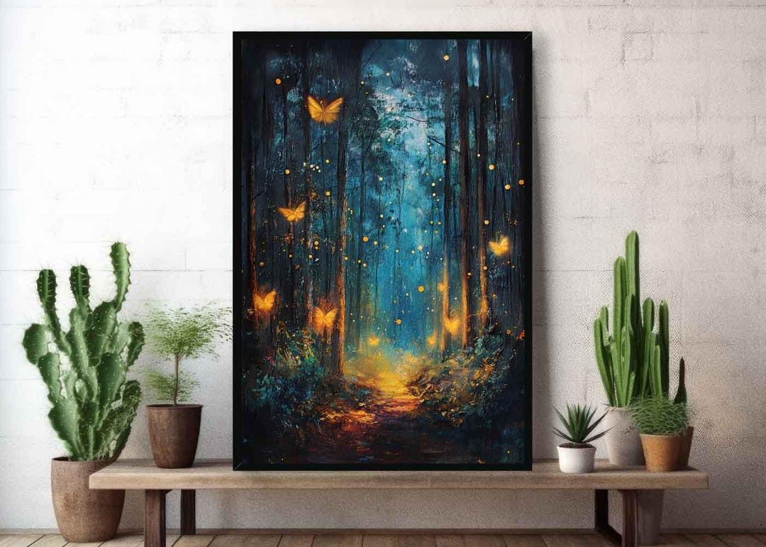 Firefly Enchanted Forest Wall Art Print | Magical Twilight Woodland ...
