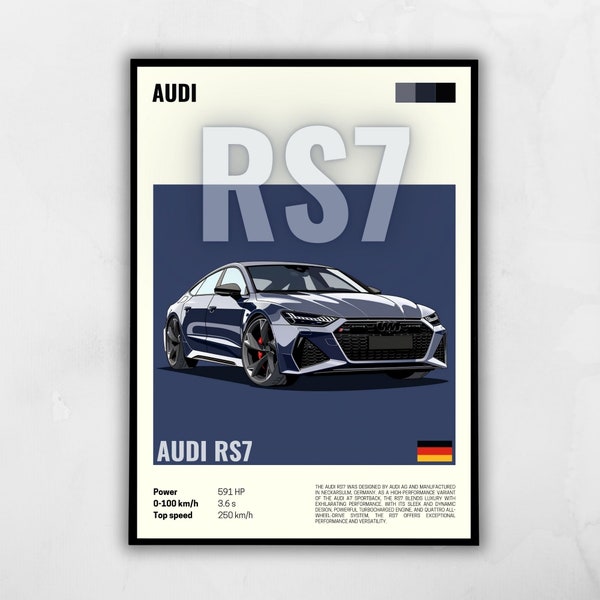 Audi RS7 Poster Geschenk für Autokerl, Auto Poster Wandkunst digitaler Download, Audi Posterdruck, modernes Automobil-Autodekor, Garagenkunstdekor