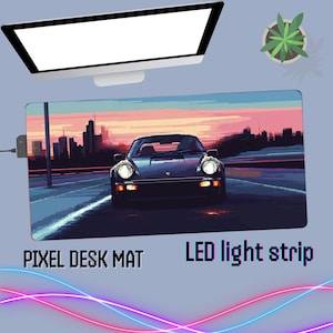 Retro Car RGB Mouse Pad Pixel Porsche Desk Mat Large LED Gaming Mousepad for Car Enthusiasts Aesthetic Setup and Racer Desk Decor