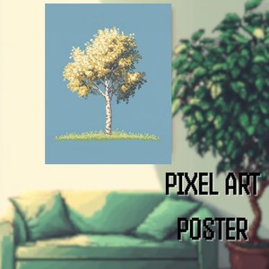 Pixel Tree Poster Minimalist Birch Tree Pixelated Artwork Nature Wall Art for Botanical Decor Calm Scandinavian Pixel Print