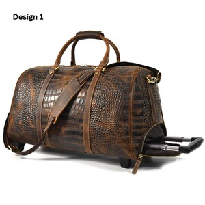 Leather Trolley Duffel Bag Men Wheels Suitcase Overnight Luggage Weekend Bag Carry On Rolling Travel Bag Personalized Christmas Gift for him