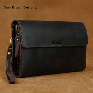 Bolsa clutch de couro Bolsa clutch masculina Carteira de couro Carteira de pulso Bolsa de mão Bolsa clutch de pulso Bolsa com zíper Presente personalizado para o dia dos pais