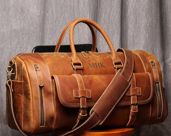 Personalized Mens Travel Bag, Full Grain Leather Duffel Bag, Monogrammed Duffle Bag, Weekend Luggage Bag,Unique Valentine Gifts,Carry-on Bag