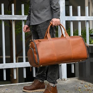 Vollnarbenleder Duffle Bag mit Schuhfach, personalisierte Herren Reisetasche, Weekender Tasche, Gepäcktasche, Handgepäck, Weihnachtsgeschenke