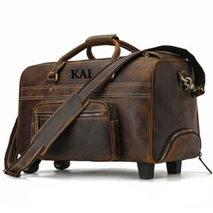 Borsone in pelle pieno fiore su ruote, custodia trolley da viaggio in pelle per uomo e donna, borsa da weekend per la notte, regalo personalizzato per lui e lei