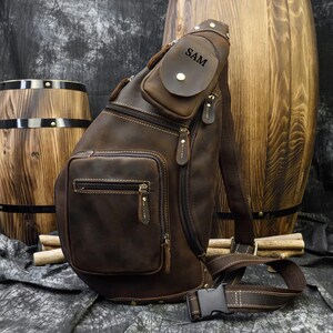 Umhängetasche, Brusttasche, Crossbody Leder Sling bag, Reisetasche, Rucksack, kleine Männer Frauen Tasche, Casual Ledertasche, Geschenk für ihn sie