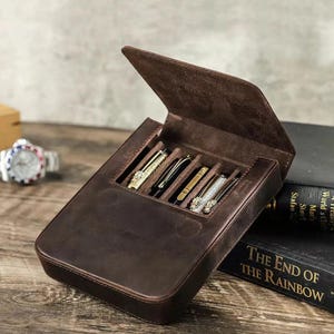 Étui personnalisé pour stylo plume, porte-stylo à 6 emplacements, étui à stylos de voyage, présentoir à stylos, organiseur de rangement pour stylos, cadeau fait main pour lui elle