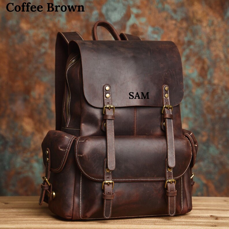 Personalized Leather Backpack Men, Office Backpack, Laptop Backpack
