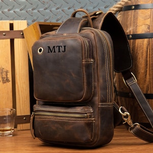 Sac poitrine en cuir pleine fleur pour homme, Sac bandoulière, Sac de voyage, Sac bandoulière, Sac messager, Sac utilitaire, Cadeaux personnalisés pour lui/elle