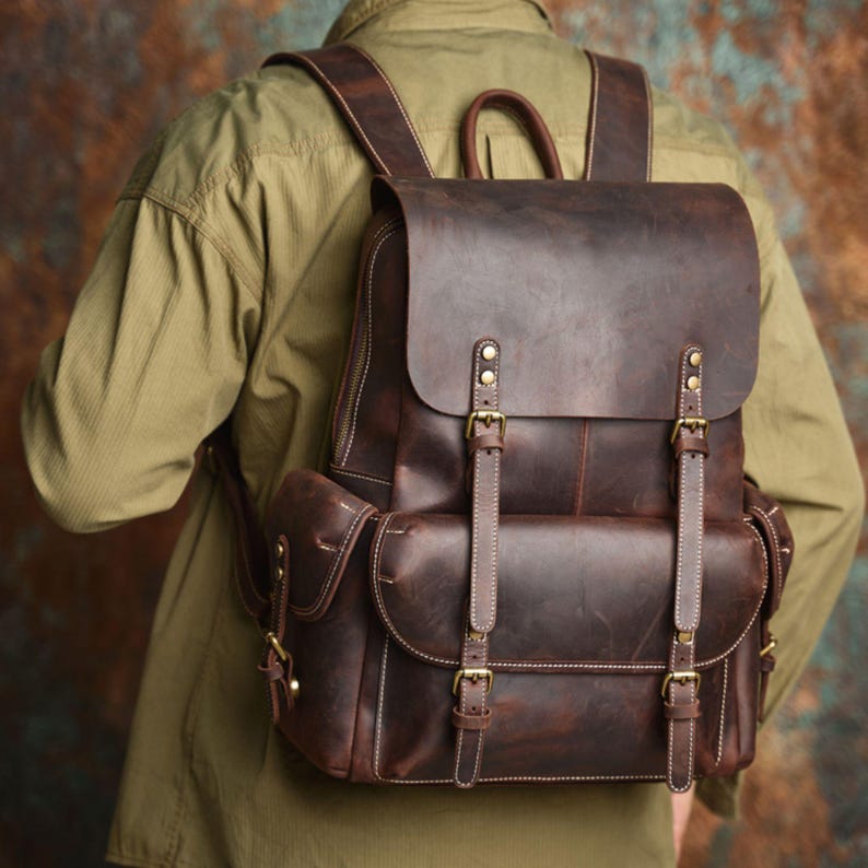 Personalized Leather Backpack Men, Office Backpack, Laptop Backpack