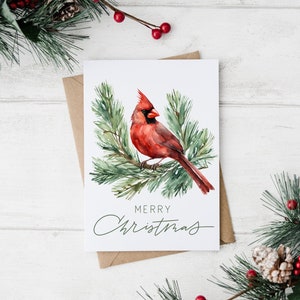Christmas Cardinal, Printable 5 x 7 Greeting Card with Envelope Template, Digital Download