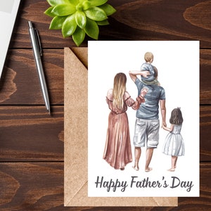 Feliz día del padre, papá en acuarela con diseño familiar, interior en blanco, tarjeta de felicitación imprimible de 5" x 7" (carta de EE. UU.) y sobre