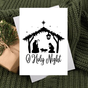 O heilige Nacht, druckbare Schwarz und Weiß Krippe 5 x 7 Grußkarte & passenden Umschlag, digitaler Download