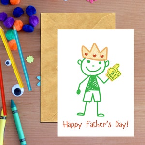 Feliz Día del Padre, Diseño de dibujo para niños, Interior en blanco, Tarjeta de felicitación imprimible de 5 x 7 pulg. (Carta EE. UU.)
