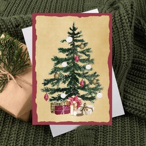 Albero di Natale vintage, biglietto d'auguri stampabile 5x7, download digitale