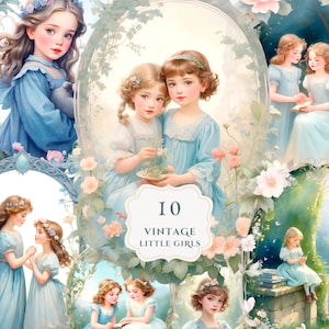 Leuke vintage kinder clipartbundel | Vintage kleine meisjes | Sprookjesclipart | Transparant png-bestand | Afdrukbaar | Digitaal knutselen | Plakboek: