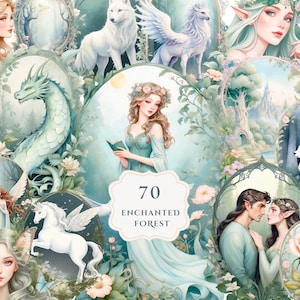 Set di clipart foresta incantata / Clipart foresta mistica / Clipart fata / Clipart fantasy / Creature magiche / PNG trasparente / Arte digitale