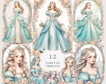 Lot de cliparts princesse de conte de fées | Clipart de conte de fées | Clipart millésime | Transparent png | Création numérique | Imprimable | Scrapbooking