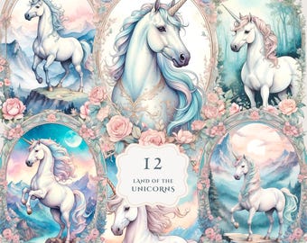 Unicorns Clipart Collection | Fantasy Clipart | Fairytale Clipart | Beautiful Illustrations | Vintage Cartoons | Transparent Png | Printable