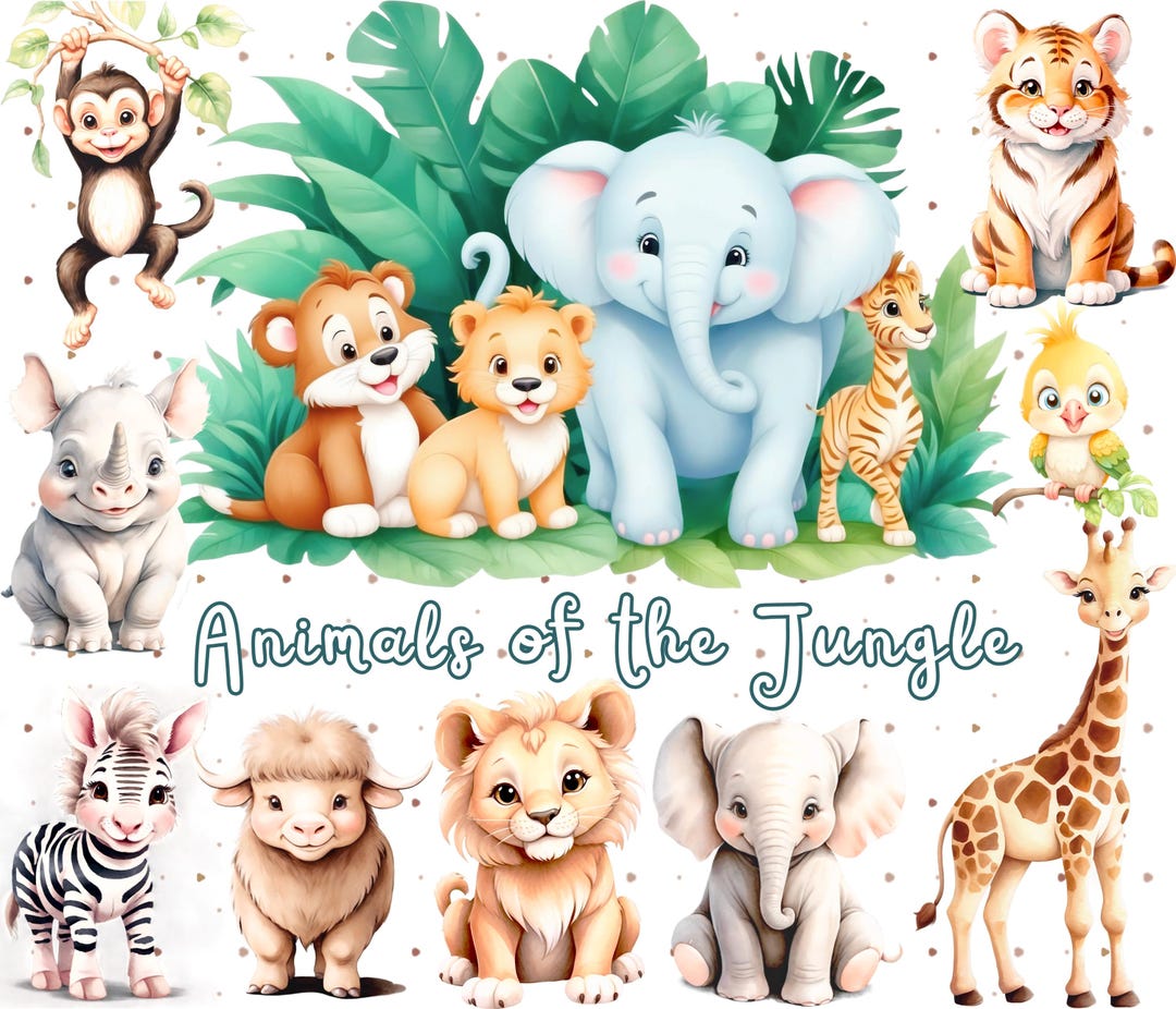 Animals of the Jungle Clipart Bundle | Safari Animals Clipart | Cute ...
